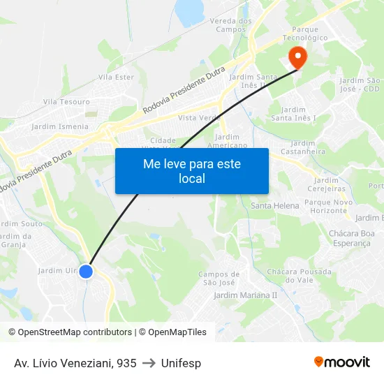 Av. Lívio Veneziani, 935 to Unifesp map