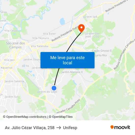 Av. Júlio Cézar Villaça, 258 to Unifesp map