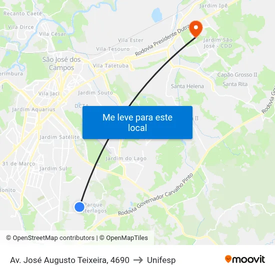 Av. José Augusto Teixeira, 4690 to Unifesp map