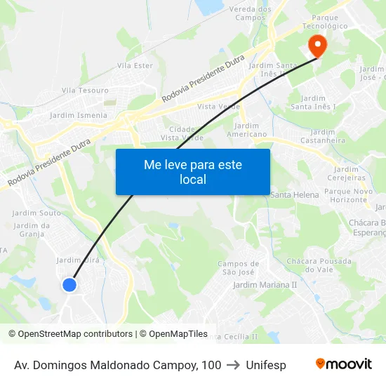 Av. Domingos Maldonado Campoy, 100 to Unifesp map