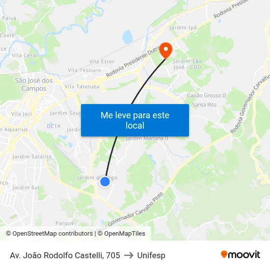 Av. João Rodolfo Castelli, 705 to Unifesp map