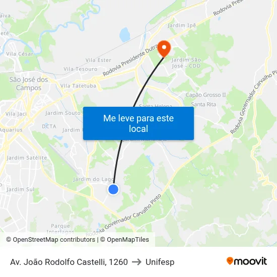 Av. João Rodolfo Castelli, 1260 to Unifesp map
