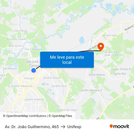 Av. Dr. João Guilhermino, 465 to Unifesp map
