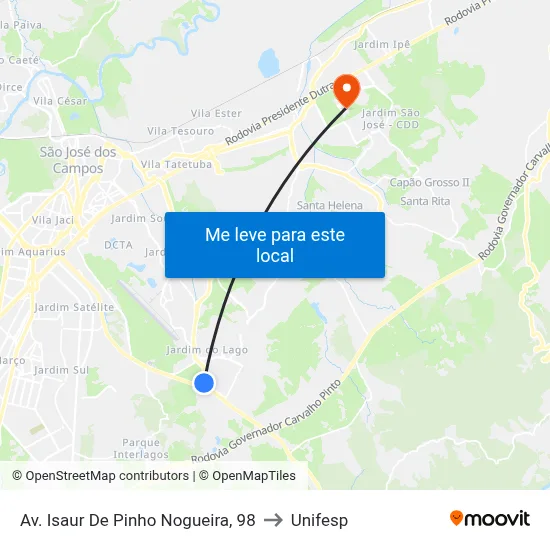 Av. Isaur De Pinho Nogueira, 98 to Unifesp map