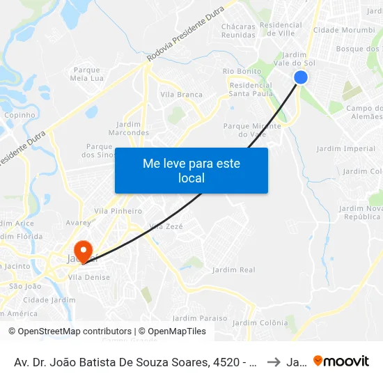 Av. Dr. João Batista De Souza Soares, 4520 - Cidade Morumbi, São José Dos Campos to Jacareí map