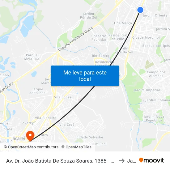 Av. Dr. João Batista De Souza Soares, 1385 - Jardim America, São José Dos Campos to Jacareí map