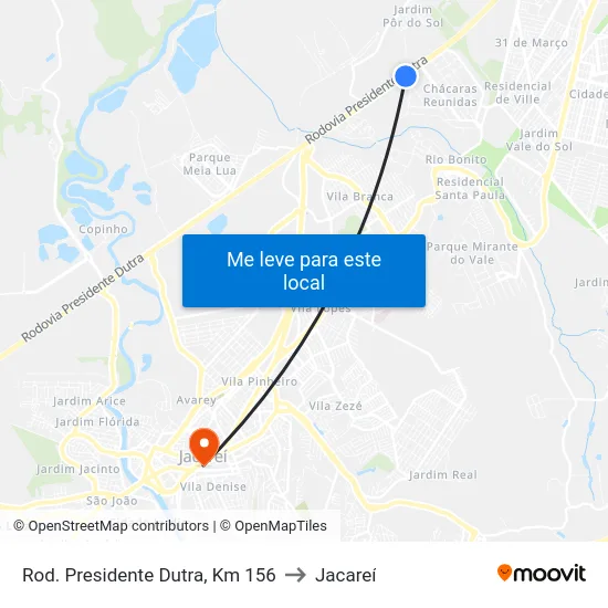 Rod. Presidente Dutra, Km 156 to Jacareí map