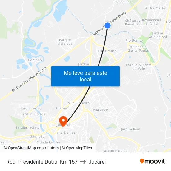 Rod. Presidente Dutra, Km 157 to Jacareí map