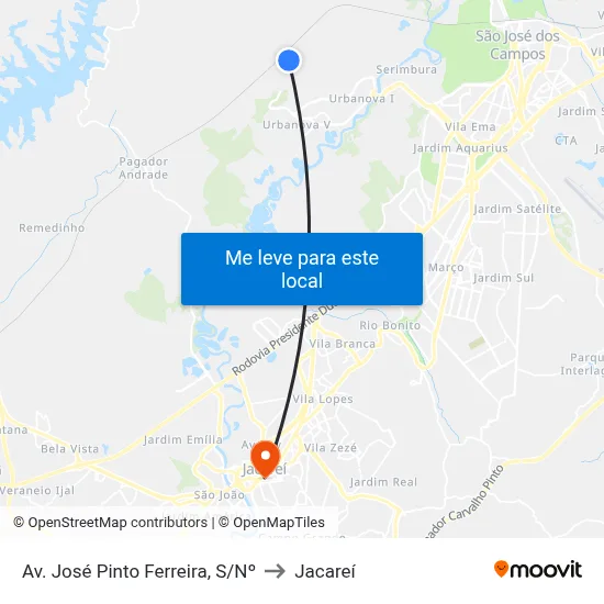 Av. José Pinto Ferreira, S/Nº to Jacareí map