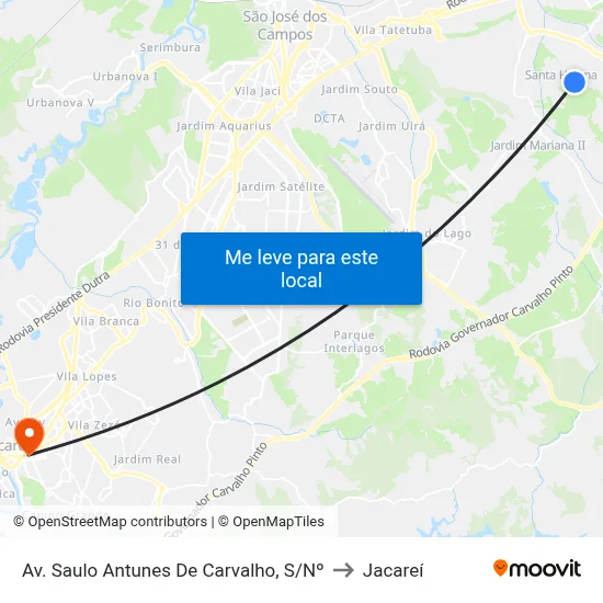 Av. Saulo Antunes De Carvalho, S/Nº to Jacareí map