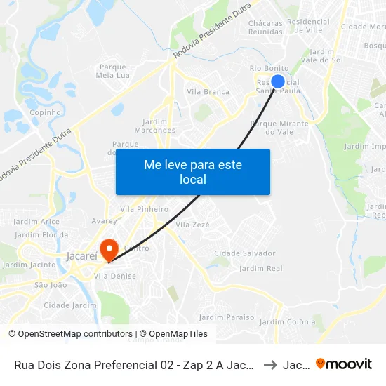 Rua Dois Zona Preferencial 02 - Zap 2 A Jacareí - São Paulo Brasil to Jacareí map