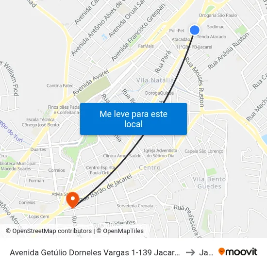 Avenida Getúlio Dorneles Vargas 1-139 Jacareí - SP República Federativa Do Brasil to Jacareí map