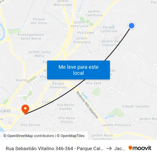 Rua Sebastião Vitalino 346-364 - Parque Califórnia SP Brasil to Jacareí map