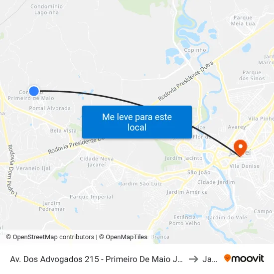 Av. Dos Advogados 215 - Primeiro De Maio Jacareí - SP 12332-510 Brasil to Jacareí map