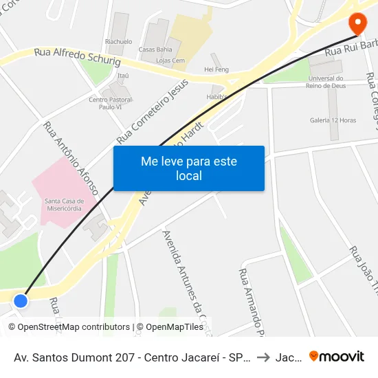 Av. Santos Dumont 207 - Centro Jacareí - SP 12327-400 Brasil to Jacareí map