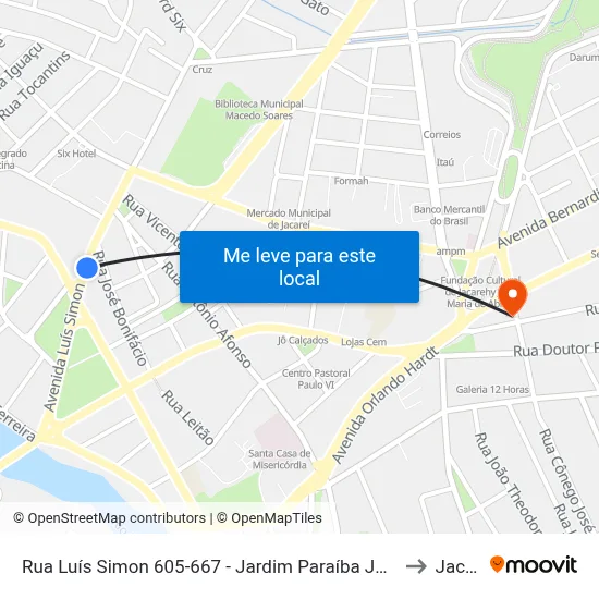 Rua Luís Simon 605-667 - Jardim Paraíba Jacareí - SP Brasil to Jacareí map