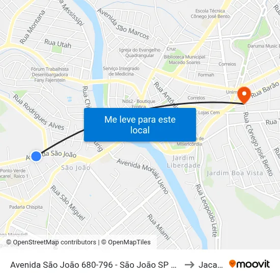 Avenida São João 680-796 - São João SP Brasil to Jacareí map