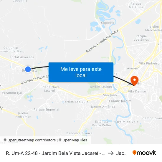 R. Um-A 22-48 - Jardim Bela Vista Jacareí - SP Brasil to Jacareí map