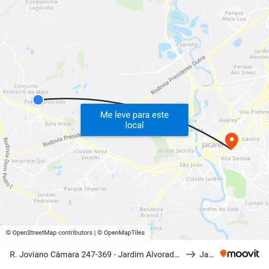 R. Joviano Câmara 247-369 - Jardim Alvorada Jacareí - SP 12332-170 Brasil to Jacareí map