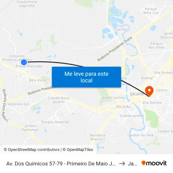 Av. Dos Químicos 57-79 - Primeiro De Maio Jacareí - SP 12332-600 Brasil to Jacareí map