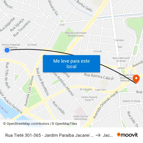 Rua Tietê 301-365 - Jardim Paraíba Jacareí - SP Brasil to Jacareí map