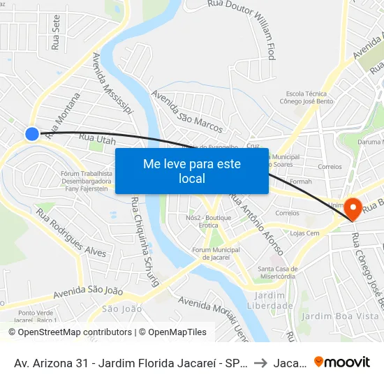 Av. Arizona 31 - Jardim Florida Jacareí - SP Brasil to Jacareí map