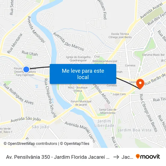 Av. Pensilvânia 350 - Jardim Florida Jacareí - SP 12321-050 Brasil to Jacareí map