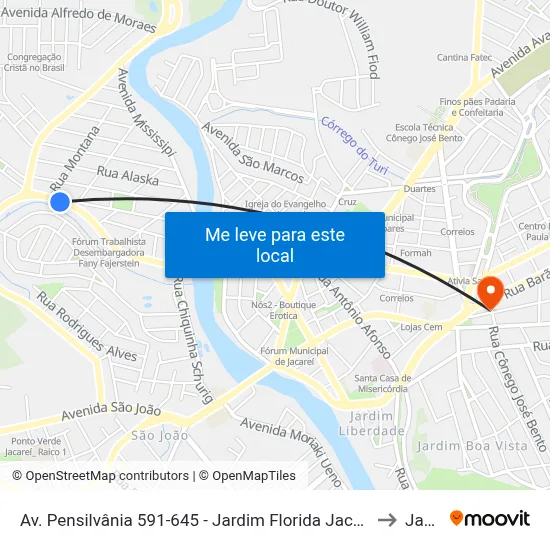 Av. Pensilvânia 591-645 - Jardim Florida Jacareí - SP 12321-050 Brasil to Jacareí map