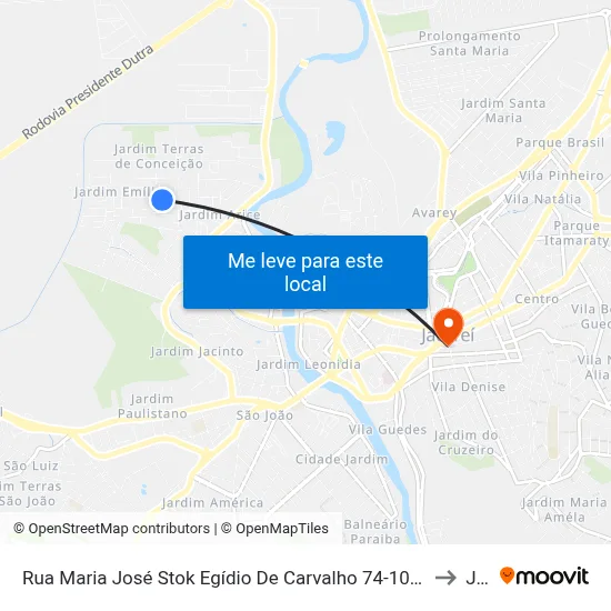 Rua Maria José Stok Egídio De Carvalho 74-102 - Jardim Emília Jacareí - SP 12321-430 República Federativa Do Brasil to Jacareí map