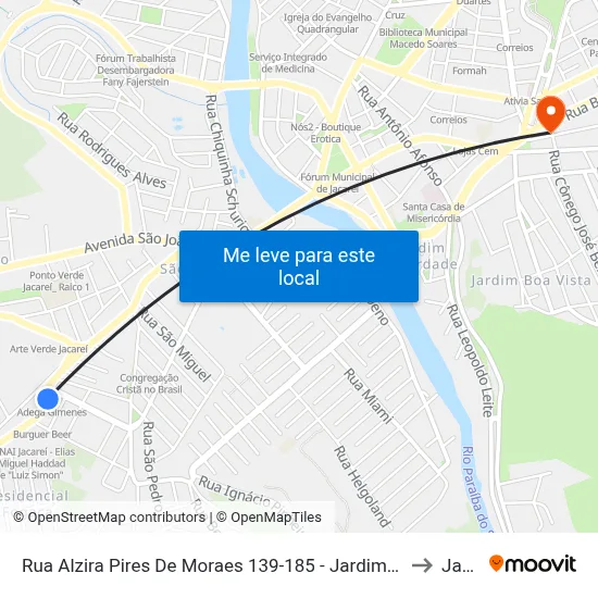 Rua Alzira Pires De Moraes 139-185 - Jardim América Jacareí - SP Brasil to Jacareí map