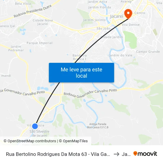 Rua Bertolino Rodrigues Da Mota 63 - Vila Garcia (São Silvestre) SP 12341-030 Brasil to Jacareí map