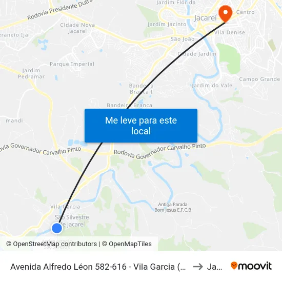 Avenida Alfredo Léon 582-616 - Vila Garcia (São Silvestre) SP Brasil to Jacareí map