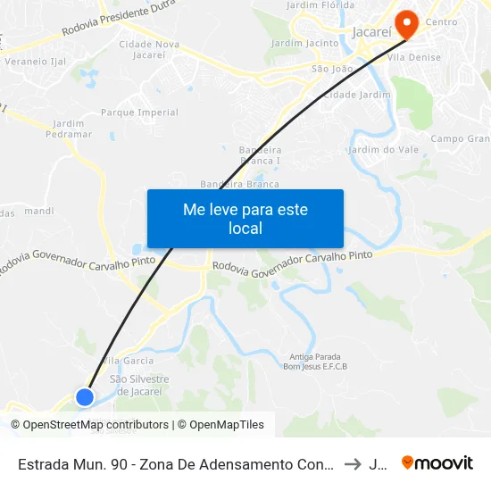 Estrada Mun. 90 - Zona De Adensamento Controlado (Zac - São Silvestre) Jacareí - SP Brasil to Jacareí map