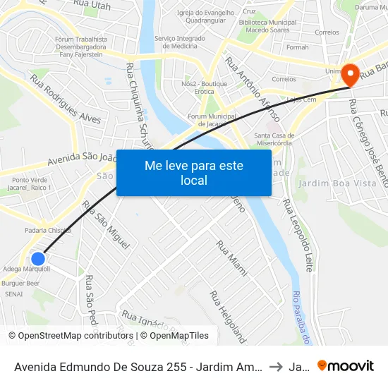 Avenida Edmundo De Souza 255 - Jardim América Jacareí - SP 12322-050 Brasil to Jacareí map