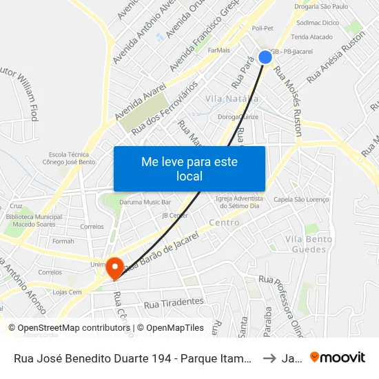 Rua José Benedito Duarte 194 - Parque Itamarati Jacareí - SP 12307-200 Brasil to Jacareí map