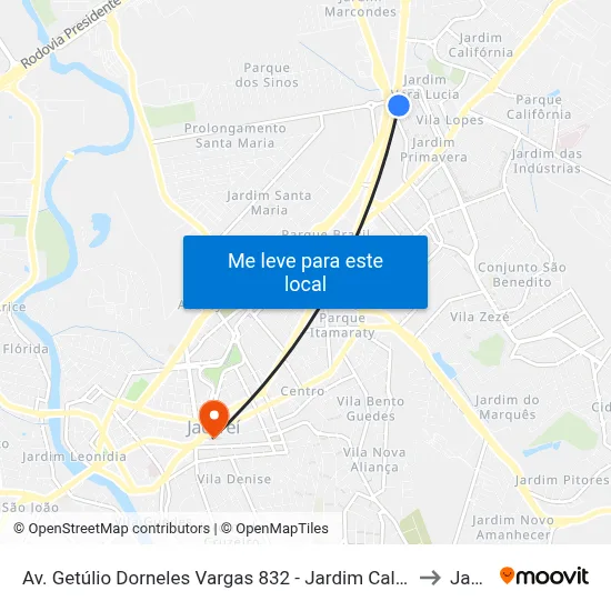Av. Getúlio Dorneles Vargas 832 - Jardim California Jacareí - SP Brasil to Jacareí map