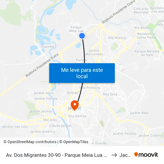 Av. Dos Migrantes 30-90 - Parque Meia Lua Jacareí - SP Brasil to Jacareí map