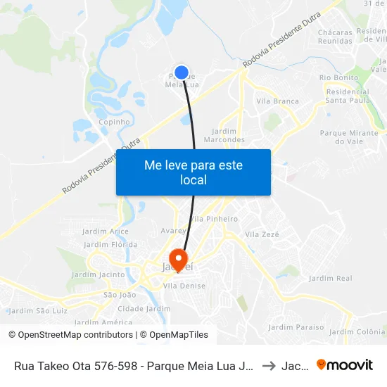 Rua Takeo Ota 576-598 - Parque Meia Lua Jacareí - SP Brasil to Jacareí map