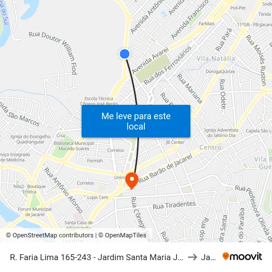 R. Faria Lima 165-243 - Jardim Santa Maria Jacareí - SP 12328-070 Brasil to Jacareí map