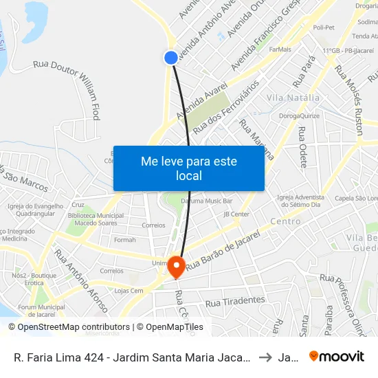 R. Faria Lima 424 - Jardim Santa Maria Jacareí - SP 12328-070 Brasil to Jacareí map