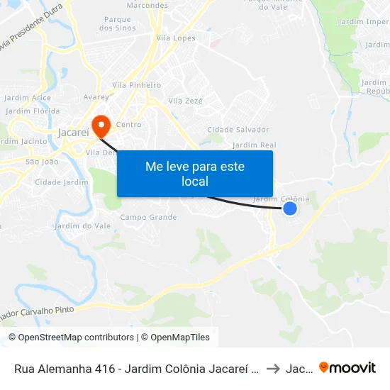 Rua Alemanha 416 - Jardim Colônia Jacareí - SP 12315-120 Brasil to Jacareí map