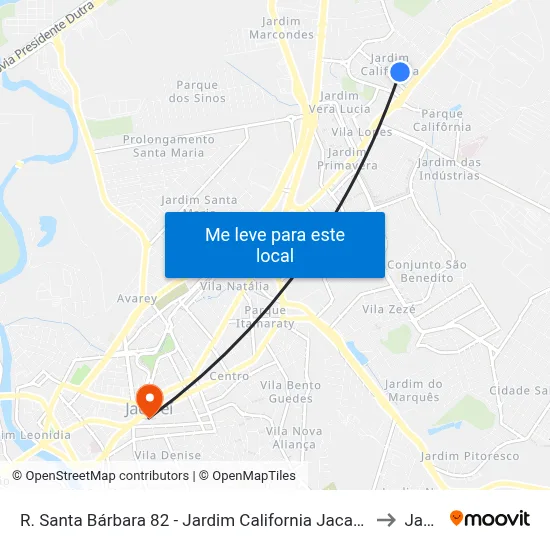 R. Santa Bárbara 82 - Jardim California Jacareí - SP 12305-760 Brasil to Jacareí map