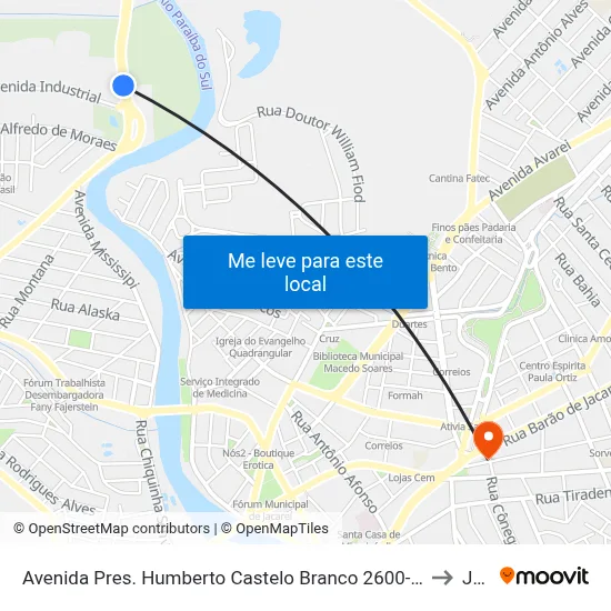 Avenida Pres. Humberto Castelo Branco 2600-2780 - Conj. Hab. Marinho Jacareí - SP 12321-150 Brasil to Jacareí map