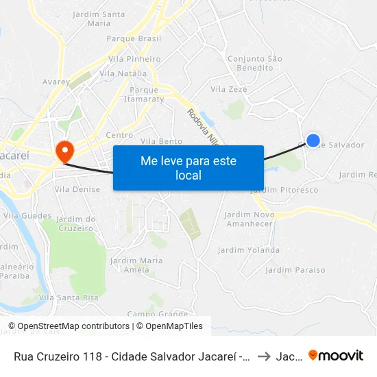 Rua Cruzeiro 118 - Cidade Salvador Jacareí - SP 12312-160 Brasil to Jacareí map