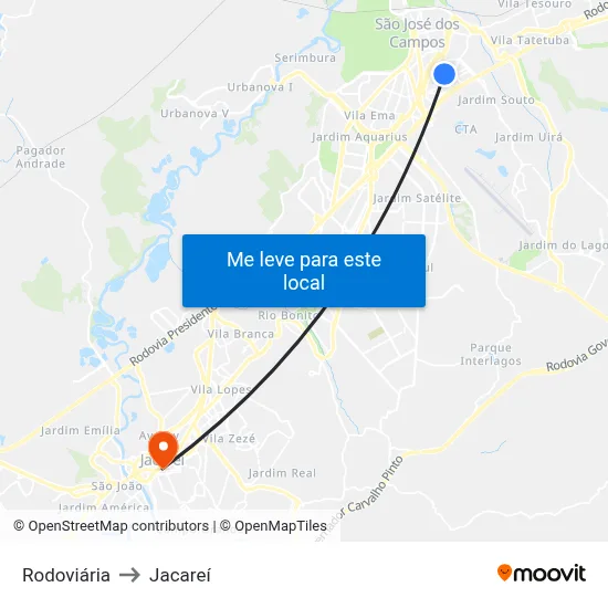 Rodoviária to Jacareí map