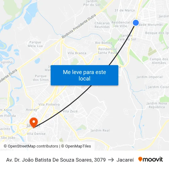 Av. Dr. João Batista De Souza Soares, 3079 to Jacareí map