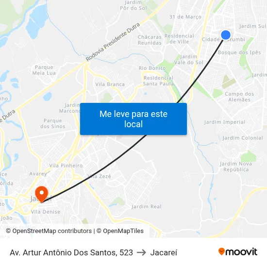 Av. Artur Antônio Dos Santos, 523 to Jacareí map