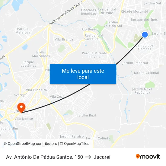 Av. Antônio De Pádua Santos, 150 to Jacareí map