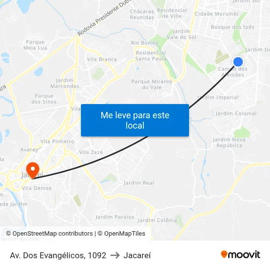 Av. Dos Evangélicos, 1092 to Jacareí map