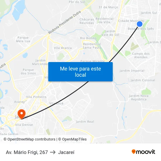Av. Mário Frigi, 267 to Jacareí map